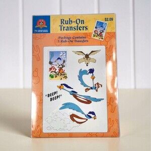 USPS Looney Tunes Wile E Coyote Roadrunner Rub-On Transfers NOS Warner Bros